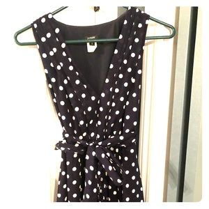 J Crew sleeveless navy and polka dot dress